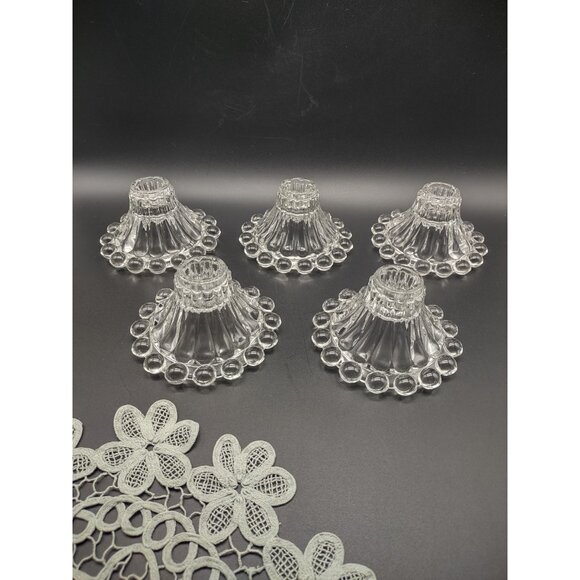 Vintage MCM Set 5 Anchor Hocking Boopie Bubble Clear Glass Candlestick Holders - Picture 14 of 16
